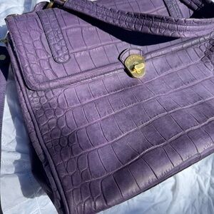 BRAHMIN Purple Crocodile-Embossed Shoulder Bag w/ Gold Hardware
